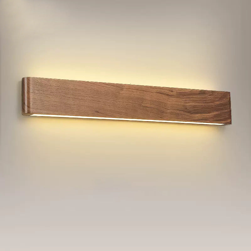 Modern Minimalist Rectangle Wood Aluminum PC Shade LED Wall Sconce Lamp For Bedroom