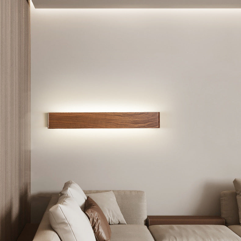 Modern Minimalist Rectangle Wood Aluminum PC Shade LED Wall Sconce Lamp For Bedroom