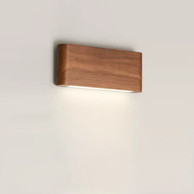 Modern Minimalist Rectangle Wood Aluminum PC Shade LED Wall Sconce Lamp For Bedroom