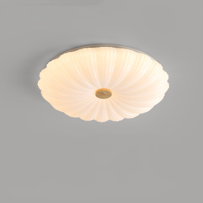 Modern Minimalist Round Flower Stripe Acrylic Shade Wood LED Flush Mount Ceiling Light For Bedroom