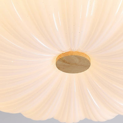 Modern Minimalist Round Flower Stripe Acrylic Shade Wood LED Flush Mount Ceiling Light For Bedroom