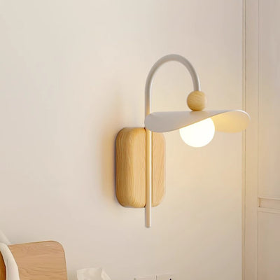 Modern Minimalist Curved Pole Round Globe Wood Iron Frame Glass Shade 1-Light Wall Sconce Lamp For Bedroom