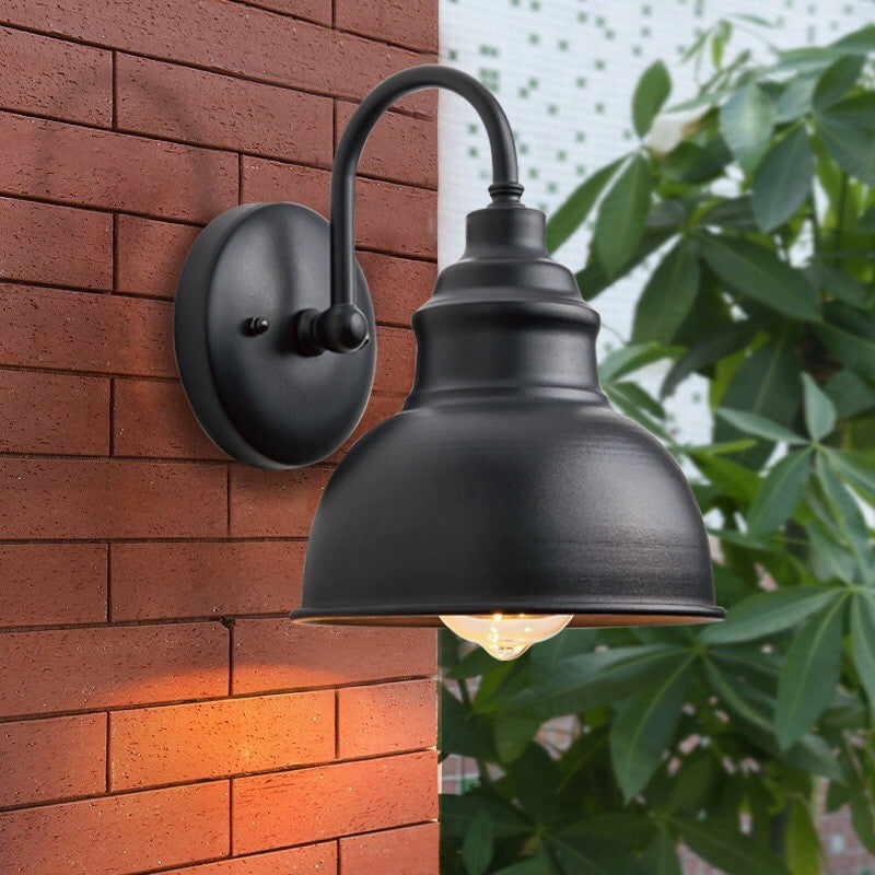 Modern Minimalist Outdoor Waterproof Round Curved Pole Iron Shade 1-Light Wall Sconce Lamp For Garden