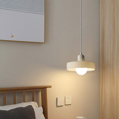 Contemporary Nordic Round Orb Pot Lid Shape Hardware Glass Shade 1-Light Pendant Light For Bedroom