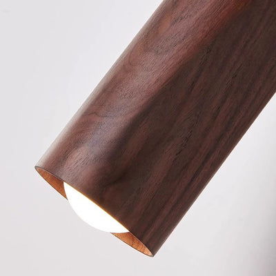 Modern Minimalist Round Cylinder Copper Wood Shade LED Wall Sconce Lamp For Bedroom