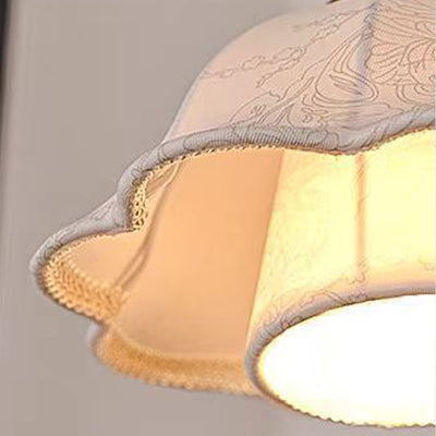 Traditional French Round Floral Petal Alloy Fabric 1-Light Pendant Light For Bedroom