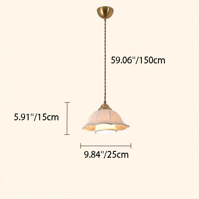 Traditional French Round Floral Petal Alloy Fabric 1-Light Pendant Light For Bedroom