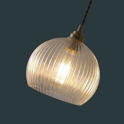 Traditional Japanese Globe Striped Glass Shade Iron 1-Light Pendant Light For Living Room