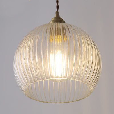 Traditional Japanese Globe Striped Glass Shade Iron 1-Light Pendant Light For Living Room