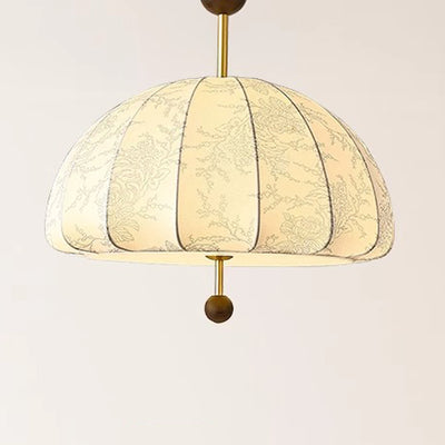 Traditional French Dome Half Oval Floral Printed Fabric Shade Iron Wood Frame 3/4/5 Light Pendant Light For Living Room