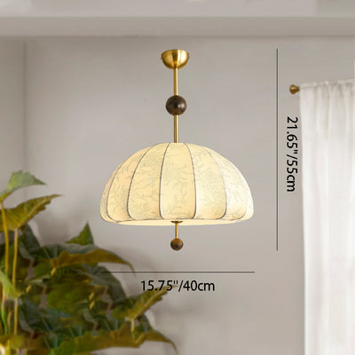 Traditional French Dome Half Oval Floral Printed Fabric Shade Iron Wood Frame 3/4/5 Light Pendant Light For Living Room