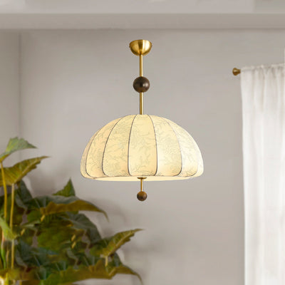 Traditional French Dome Half Oval Floral Printed Fabric Shade Iron Wood Frame 3/4/5 Light Pendant Light For Living Room