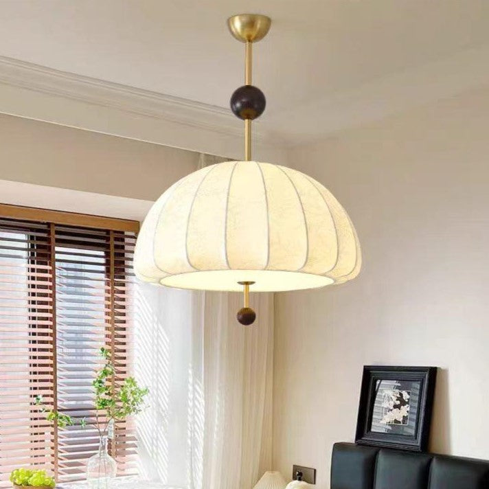 Traditional French Dome Half Oval Floral Printed Fabric Shade Iron Wood Frame 3/4/5 Light Pendant Light For Living Room