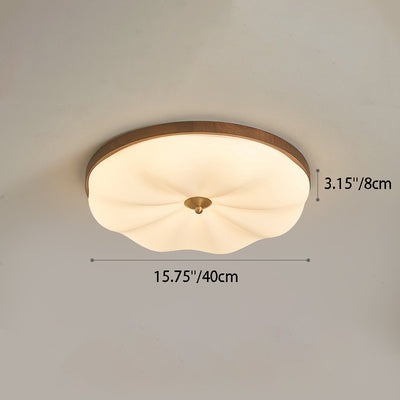 Contemporary Retro Round Irregular Surface Copper Wood Acrylic LED Flush Mount Ceiling Light For Bedroom