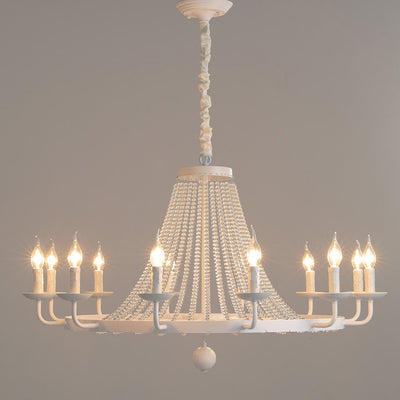 Traditional Rustic Round Beaded Candle Holder Iron Crystal 6/8/10/12 Light Chandelier For Living Room