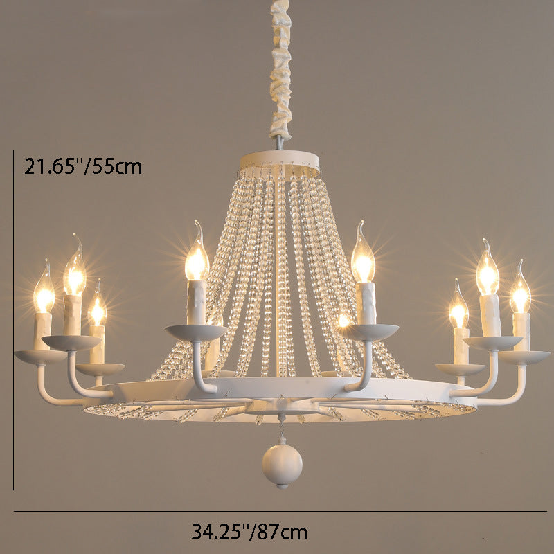 Traditional Rustic Round Beaded Candle Holder Iron Crystal 6/8/10/12 Light Chandelier For Living Room