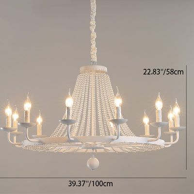 Traditional Rustic Round Beaded Candle Holder Iron Crystal 6/8/10/12 Light Chandelier For Living Room