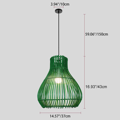 Contemporary Creative Round Gourd Shape Iron Rattan 1-Light Pendant Light For Living Room