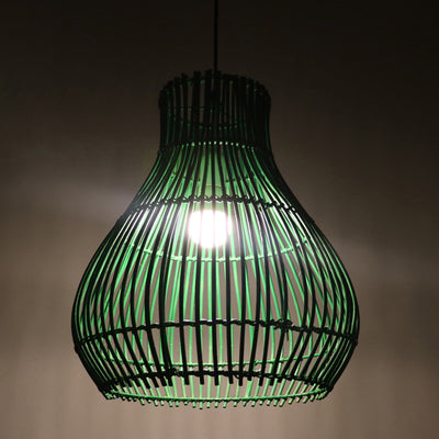 Contemporary Creative Round Gourd Shape Iron Rattan 1-Light Pendant Light For Living Room