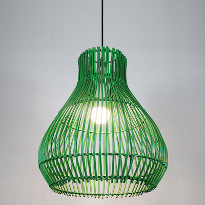 Contemporary Creative Round Gourd Shape Iron Rattan 1-Light Pendant Light For Living Room