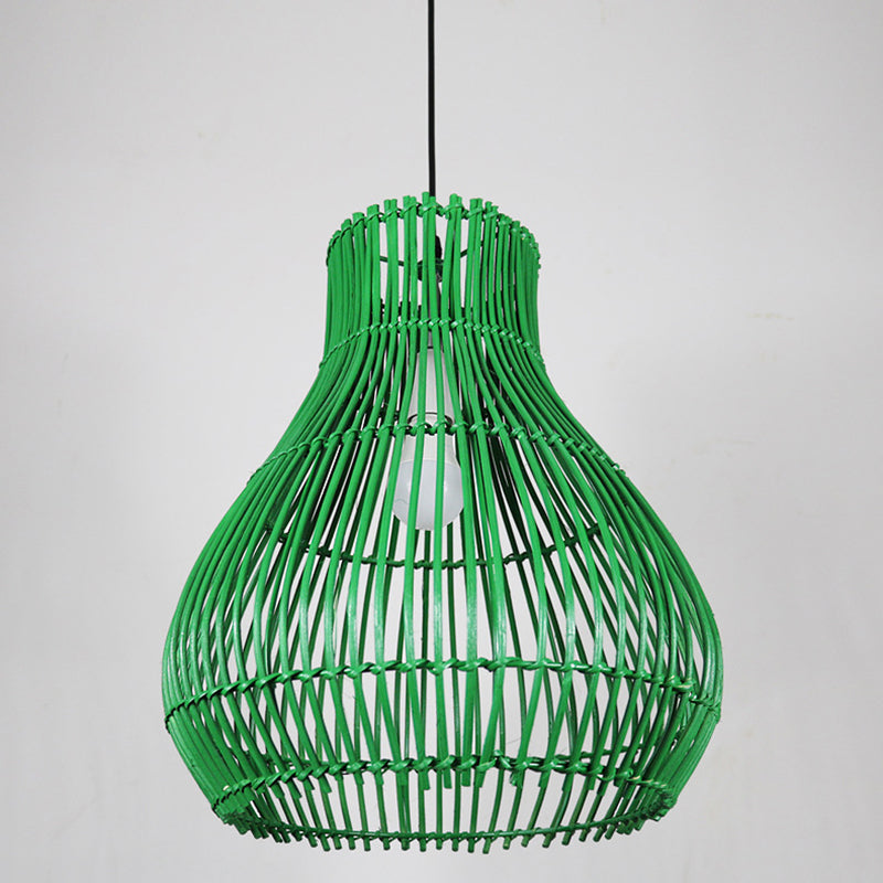 Contemporary Creative Round Gourd Shape Iron Rattan 1-Light Pendant Light For Living Room