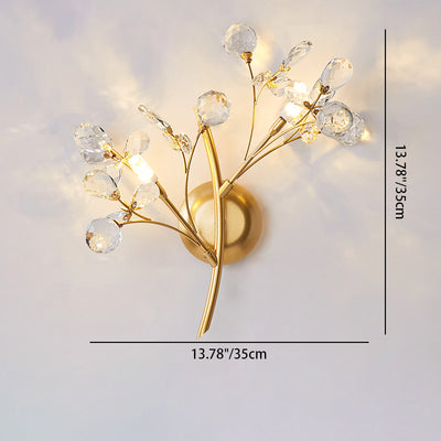 Traditional European Tree Branch Iron Crystal Glass 2/3 Light Wall Sconce Lamp For Living Room