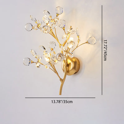 Traditional European Tree Branch Iron Crystal Glass 2/3 Light Wall Sconce Lamp For Living Room