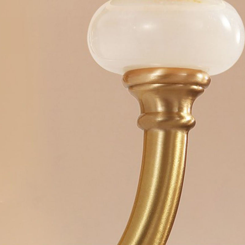 Traditional European Round Cup Shape Curved Pole Carved Brass Glass 1/2 Light Wall Sconce Lamp For Living Room