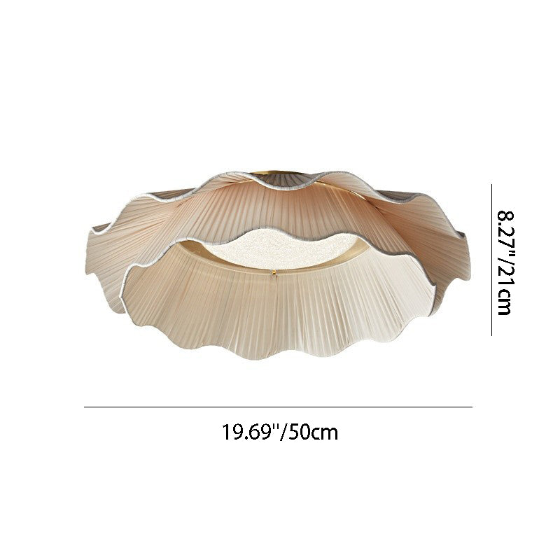 Contemporary Nordic Round Double Layers Petals Full Copper Handmade Fabric Shade LED Flush Mount Ceiling Light For Bedroom