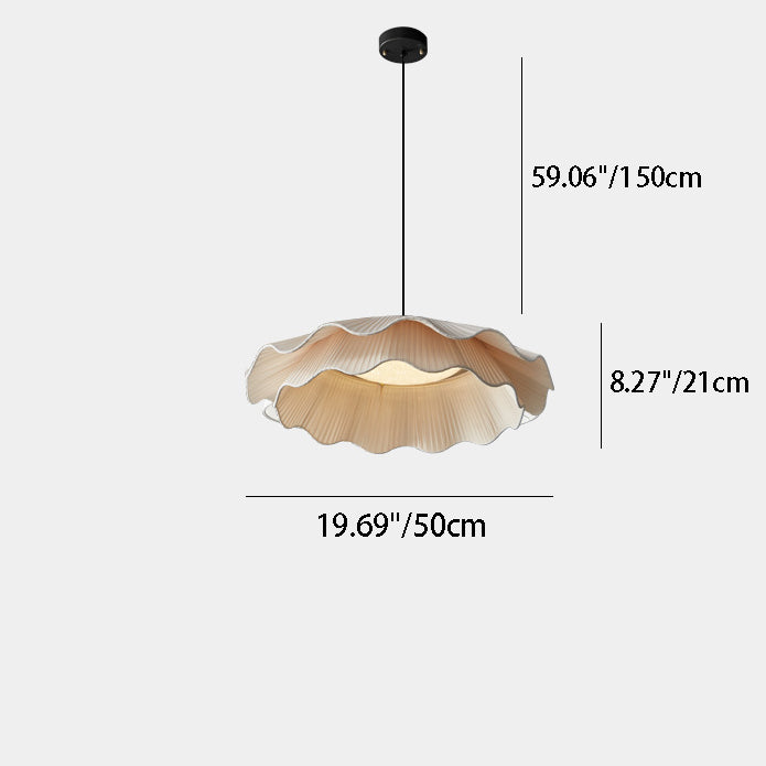 Contemporary Nordic Round Double Layer Petal Full Copper Handmade Fabric Shade LED Pendant Light For Living Room