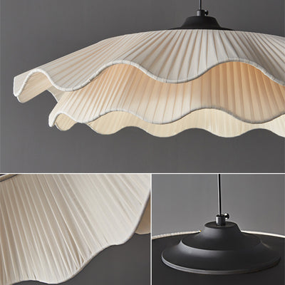 Contemporary Nordic Round Double Layer Petal Full Copper Handmade Fabric Shade LED Pendant Light For Living Room