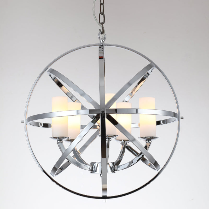 Contemporary Industrial Circle Globe Candleholder Iron 5-Light Pendant Light For Living Room