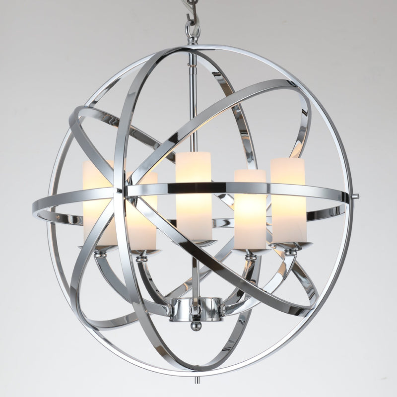 Contemporary Industrial Circle Globe Candleholder Iron 5-Light Pendant Light For Living Room