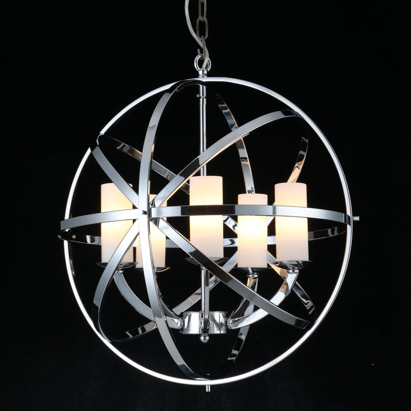 Contemporary Industrial Circle Globe Candleholder Iron 5-Light Pendant Light For Living Room