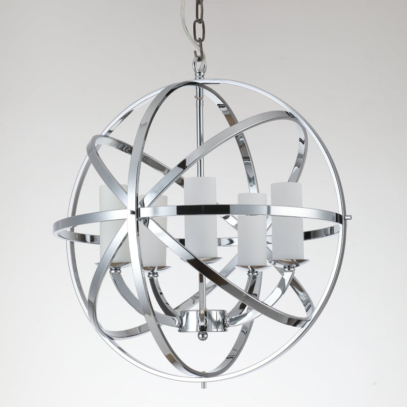 Contemporary Industrial Circle Globe Candleholder Iron 5-Light Pendant Light For Living Room