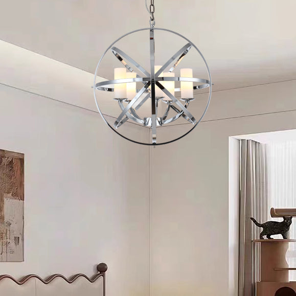 Contemporary Industrial Circle Globe Candleholder Iron 5-Light Pendant Light For Living Room