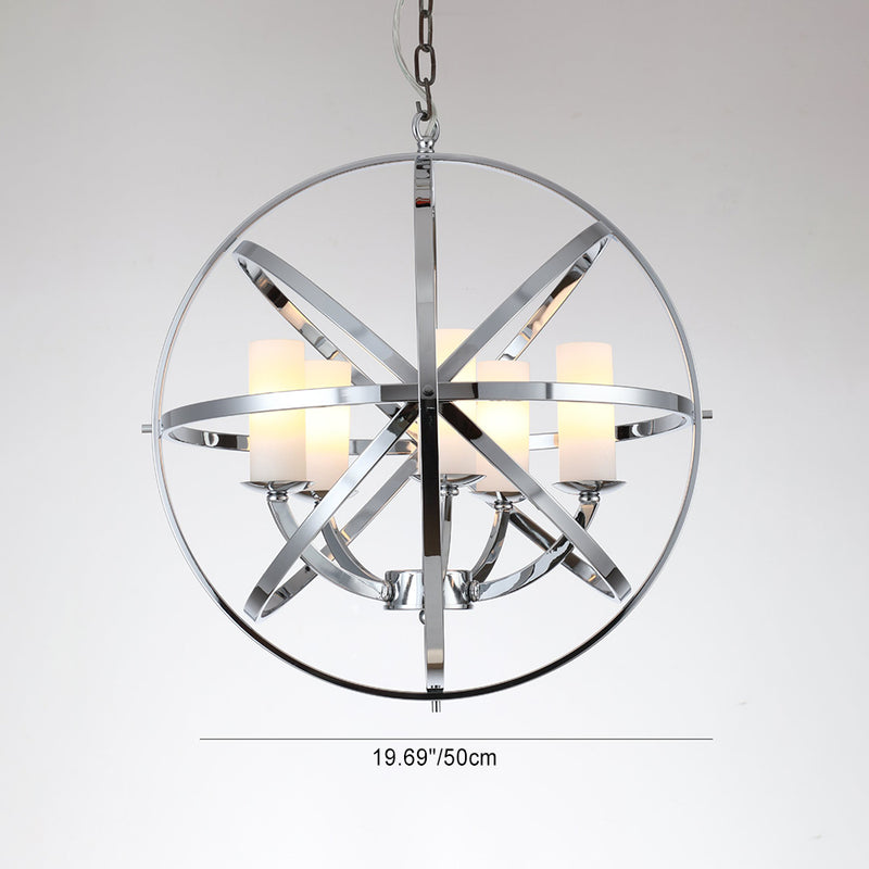 Contemporary Industrial Circle Globe Candleholder Iron 5-Light Pendant Light For Living Room