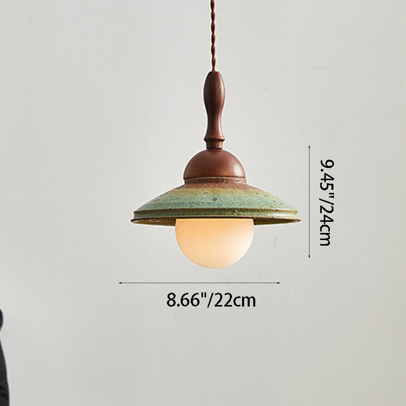 Traditional French Cone Dome Globe Ceramic Shade Wood 1-Light Pendant Light For Living Room