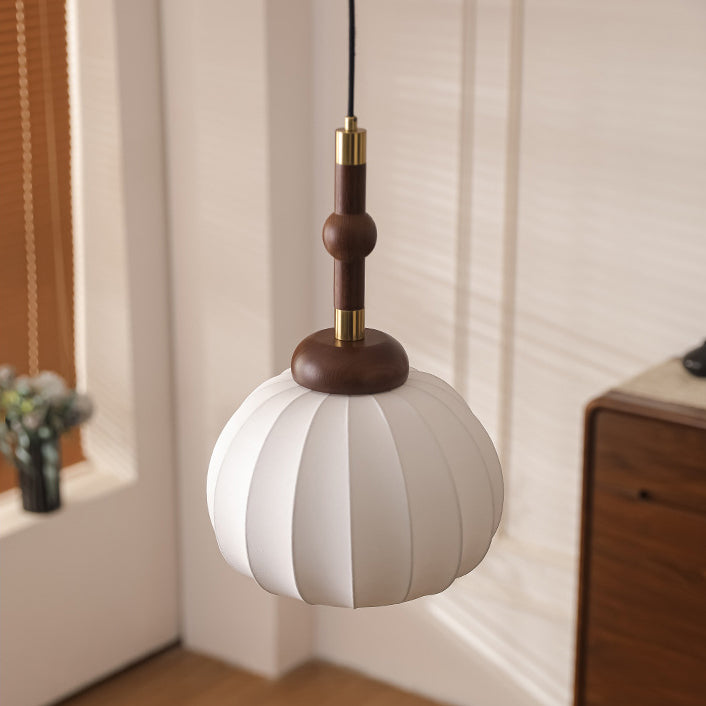 Traditional French Cylinder Lantern Shape Aluminum Wood Frame Silk Shade 1-Light Pendant Light For Living Room