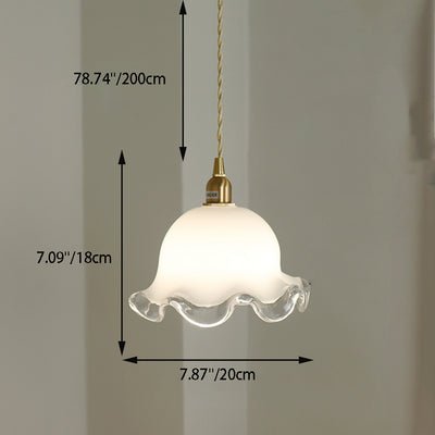 Traditional French Flower Glass Shade Brass 1-Light Pendant Light For Living Room