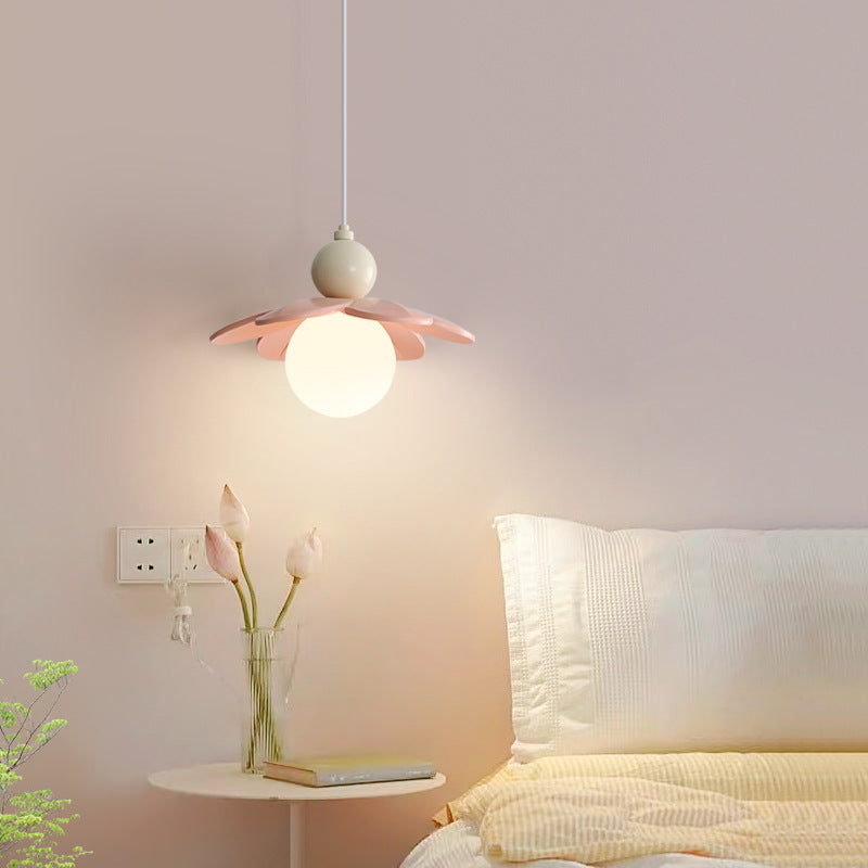 Contemporary Creative Petal Orb Iron Resin Frame Glass Shade 1-Light Pendant Light For Bedroom