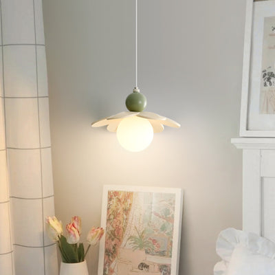 Contemporary Creative Petal Orb Iron Resin Frame Glass Shade 1-Light Pendant Light For Bedroom