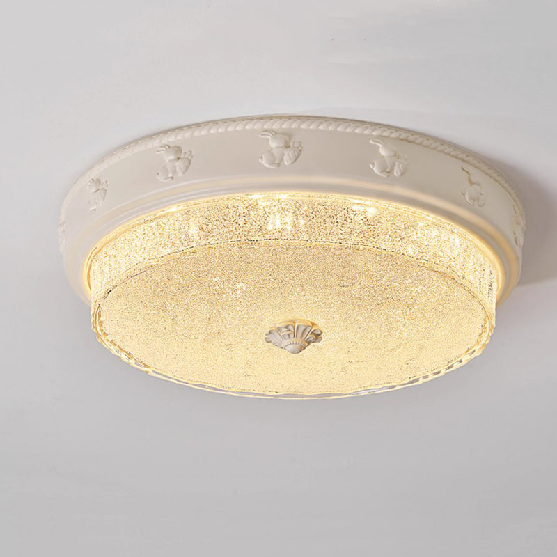 Traditional French Round Carved Resin Iron Glass LED Flush Mount Ceiling Light For Living Room