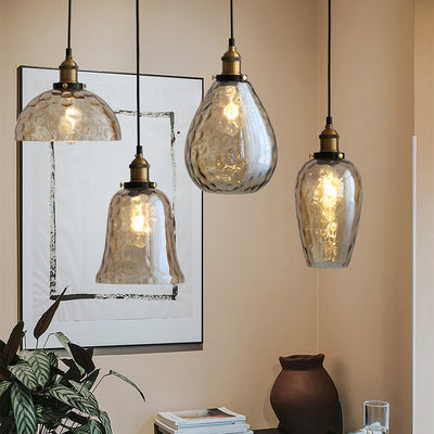 Contemporary Industrial Round Teardrop Glass Iron Aluminum 1-Light Pendant Light For Living Room