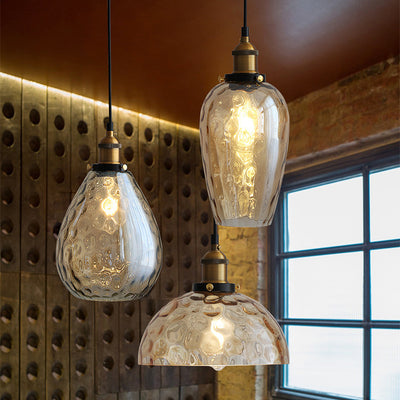 Contemporary Industrial Round Teardrop Glass Iron Aluminum 1-Light Pendant Light For Living Room