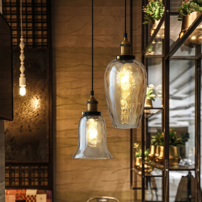 Contemporary Industrial Round Teardrop Glass Iron Aluminum 1-Light Pendant Light For Living Room