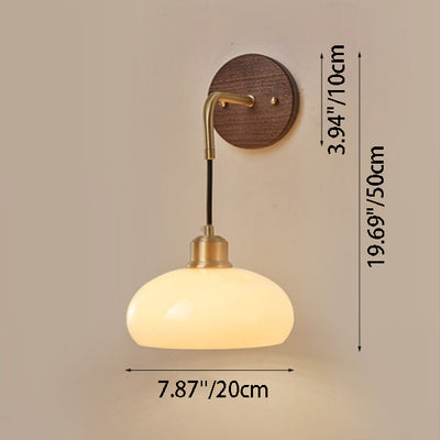 Traditional Chinese Orb Round Glass Shade Solid Wood Iron 1-Light Wall Sconce Lamp For Bedroom