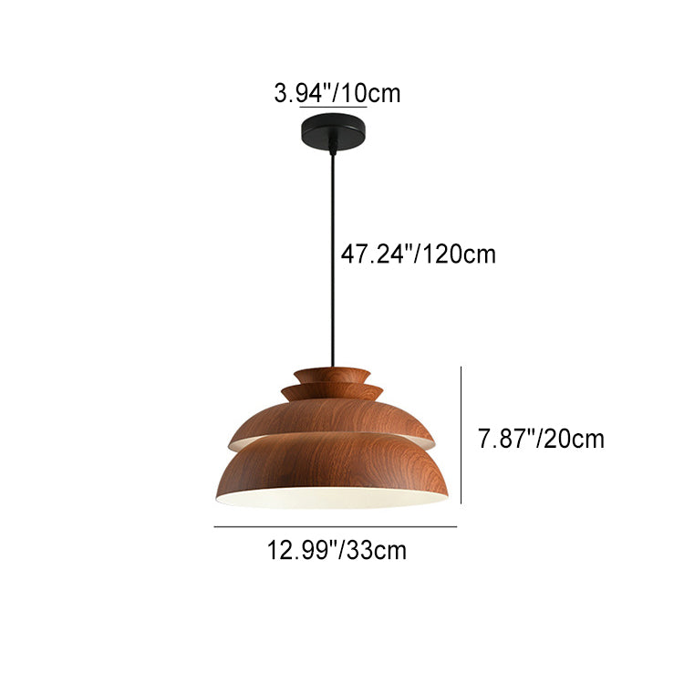 Modern Minimalist Multi-Tier Round Wood Grain Iron Shade 1-Light Pendant Light For Living Room