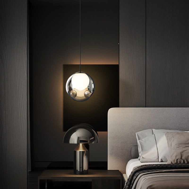 Modern Minimalist Concave Globe Hardware Glass LED Pendant Light For Bedroom