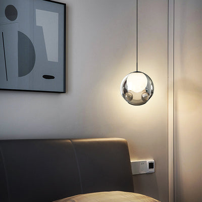 Modern Minimalist Concave Globe Hardware Glass LED Pendant Light For Bedroom